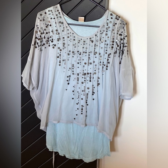 Gold Hawk showstopper top with sequins. Size S. Comes with tank top. - Picture 1 of 4